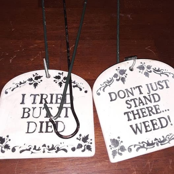 2 - PORCELAIN Garden Signs on wire hangers - Picture 2 of 3